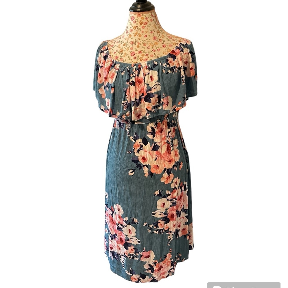 Haute Monde Blue Off Shoulder Floral Dress Size M